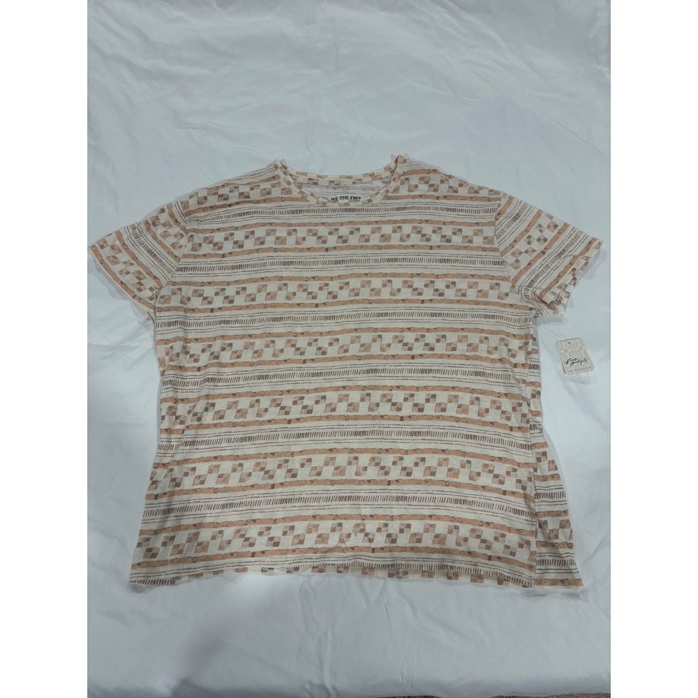 We the Free NWT Boxy Oversized Geometric Tee Tan White Beige Cream Printed XS